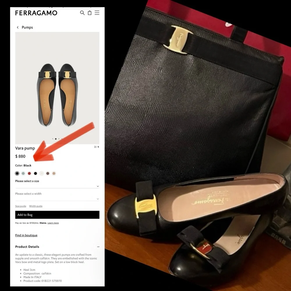 Salvatore Ferragamo Vara Pump Size 7B in Nero Calfskin - Picture 2 of 16